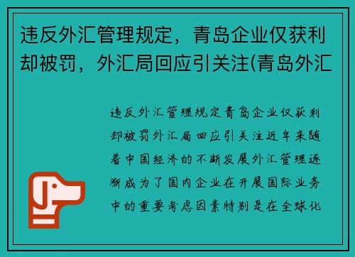 违反外汇管理规定，青岛企业仅获利却被罚，外汇局回应引关注(青岛外汇兑换)