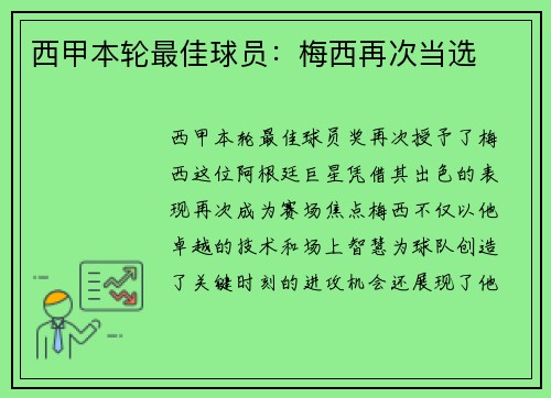 西甲本轮最佳球员：梅西再次当选